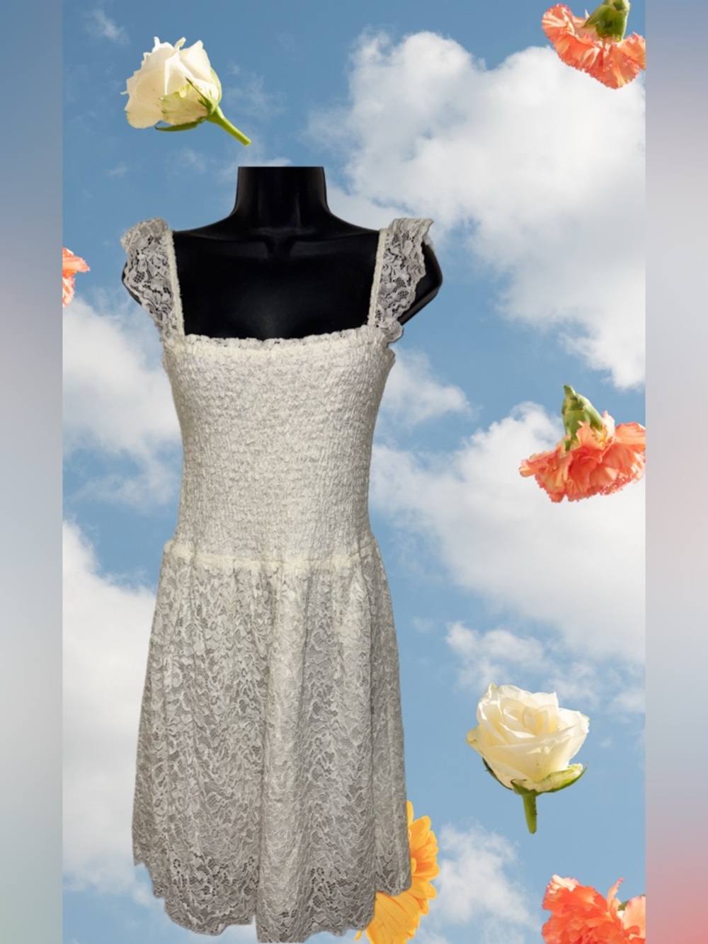 Lace Smocked Bodice White Sundress⭐️NWT⭐️